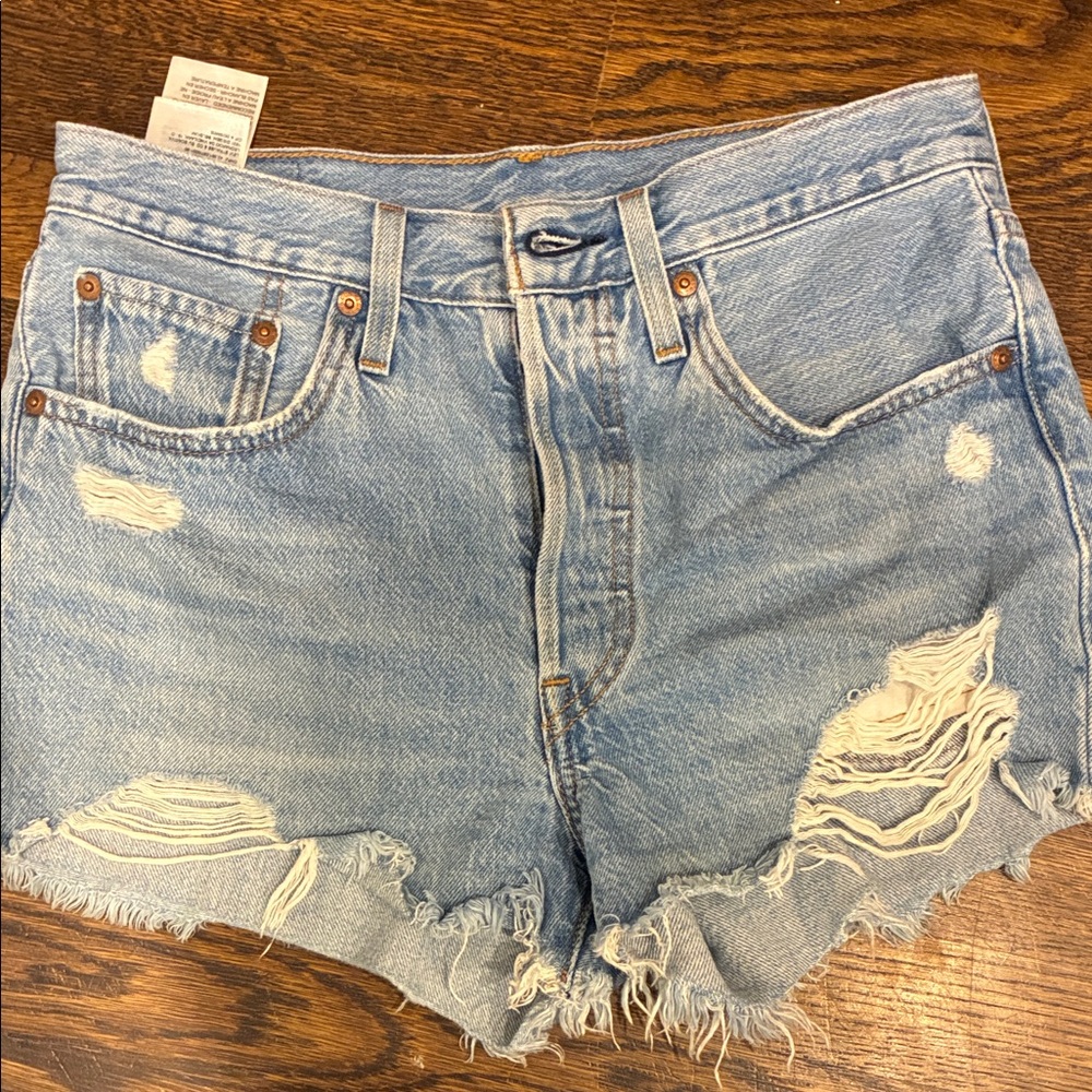 Levi's Light Blue Distressed Jean Shorts